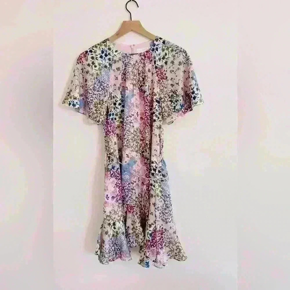 Ted Baker Lalu Urban Printed Fluted Hem Mini Dress  UK Size 1/ US size 4 - Picture 8 of 13